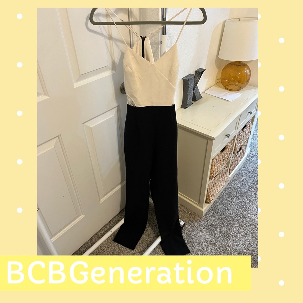 BCBGeneration Cream and Black Jumpsuit